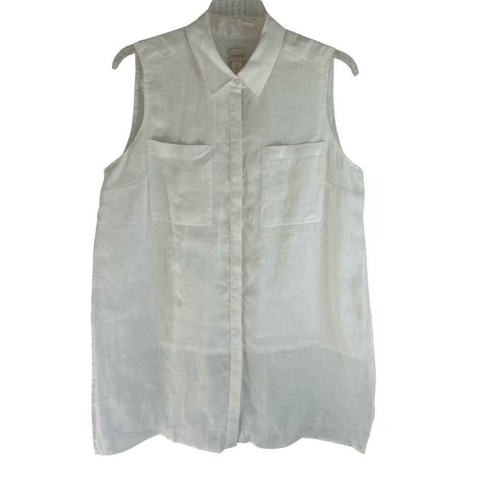 Chico’s Size 3/ US XL 16 100% Linen White Pocket Front Shirtdress
